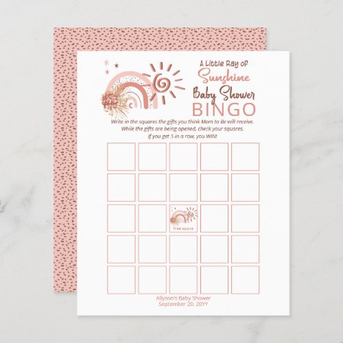 A Little Ray of Sunshine Baby Shower Bingo Game In