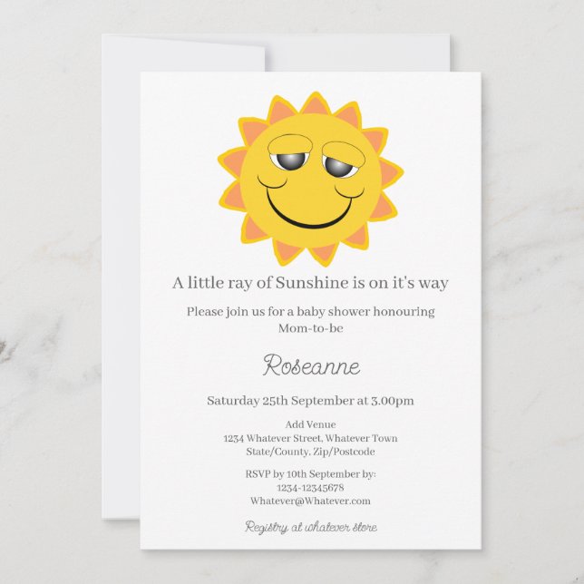 A Little Ray Of Sunshine Baby Shower Invitation (Front)