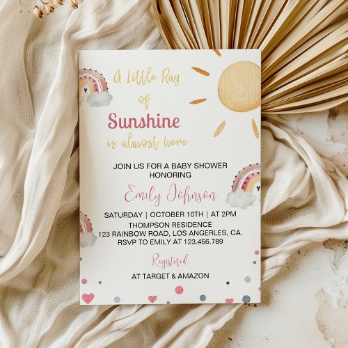 A Little Ray Of Sunshine Baby Shower Invitation