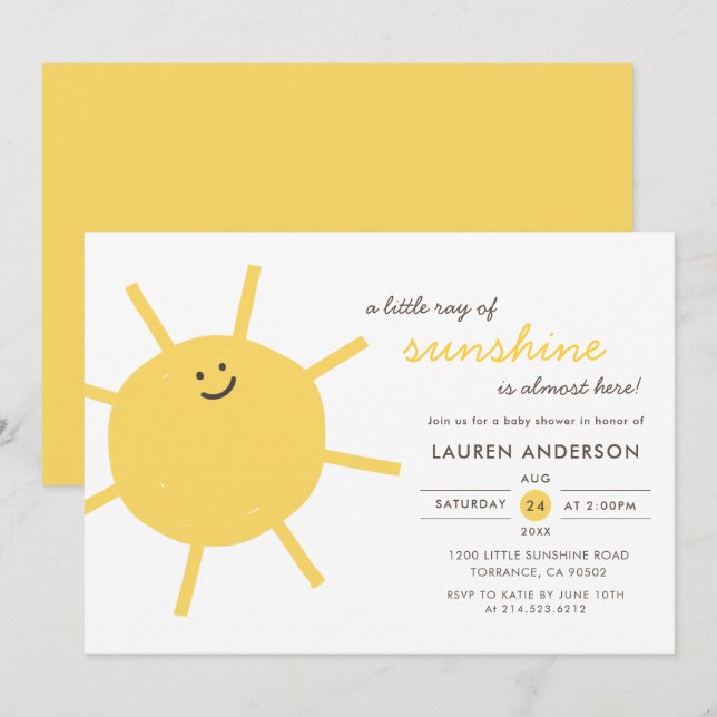 A Little Ray of Sunshine Baby Shower Invitation (Front/Back)