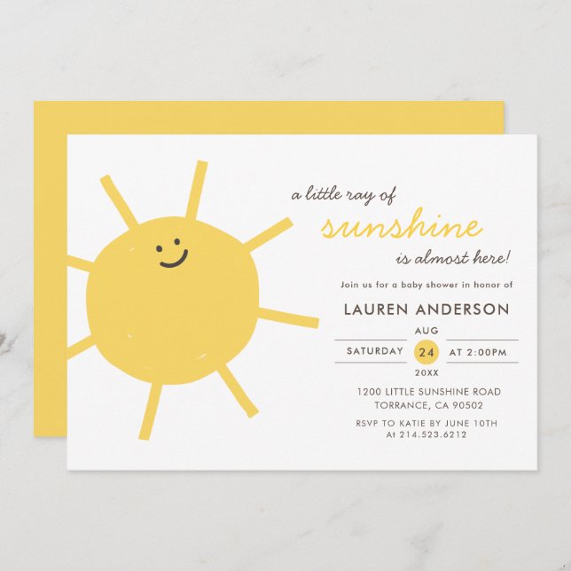 A Little Ray of Sunshine Baby Shower Invitation (Front/Back)