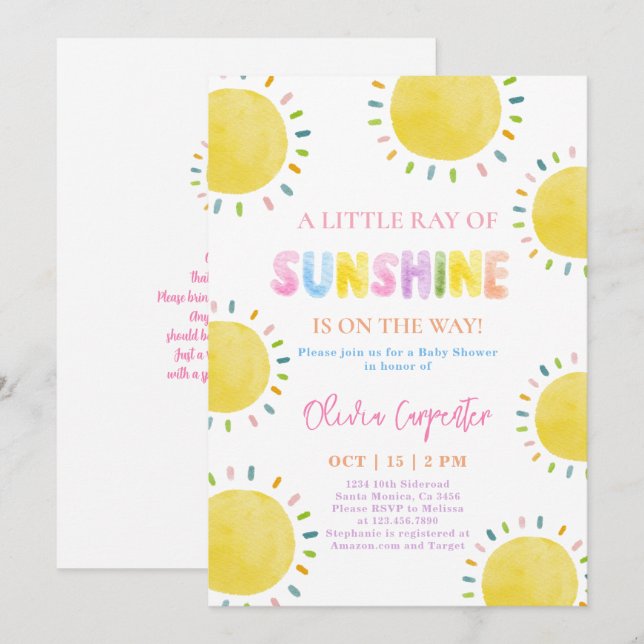 A little ray of sunshine Baby Shower Invitation (Front/Back)