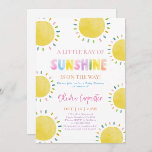 A little ray of sunshine Baby Shower Invitation