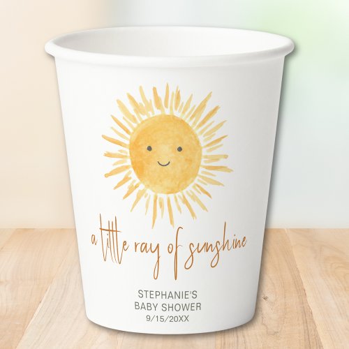 A Little Ray Of Sunshine Baby Shower Paper Cups