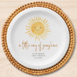 A Little Ray Of Sunshine Baby Shower Paper Plates<br><div class="desc">Are you planning a baby shower?
These sun-themed baby shower paper plates feature a cute yellow smiling sun and "a little ray of sunshine" in stylish script typography. 
Perfect for a gender-neutral,  boys' or girls' baby shower.
Easily customizable. 
Original Watercolor © Michele Davies.</div>