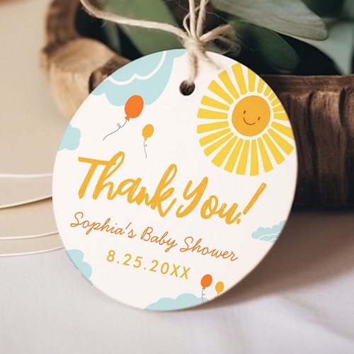A Little Ray of Sunshine Baby Shower Round Sticker Favor Tags