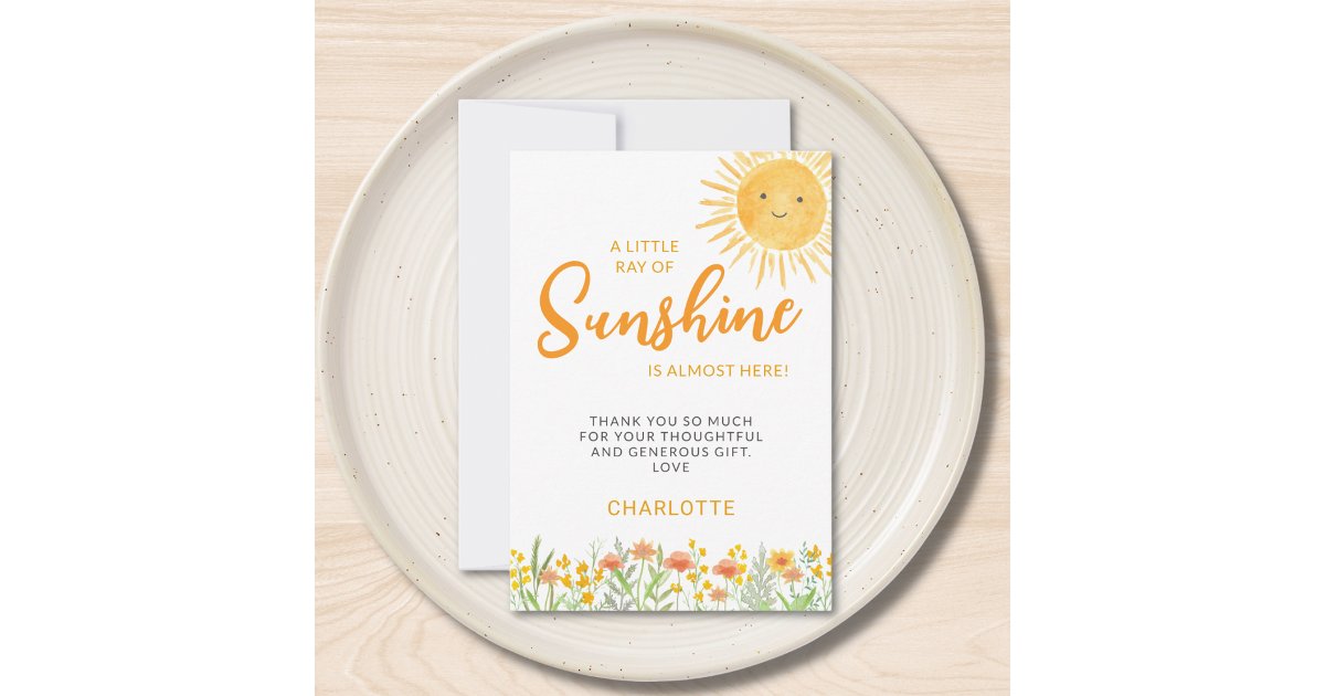 A Little Ray Of Sunshine Baby Shower Thank You Card | Zazzle