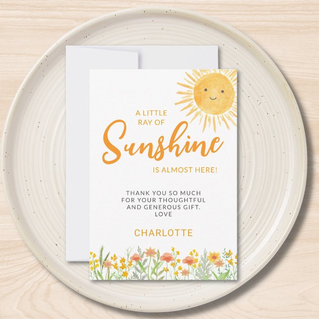 A Little Ray Of Sunshine Baby Shower Thank You Card (Creator Uploaded)