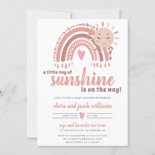 A Little Ray of Sunshine Boho Baby Shower Invitation