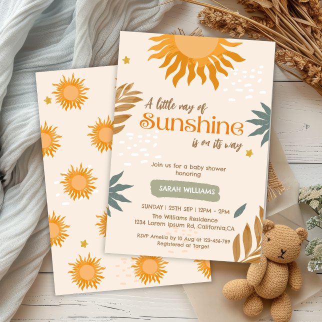 A little ray of sunshine boho baby shower Invitation (Creator Uploaded)