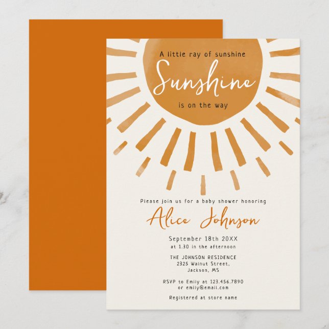 A Little Ray Of Sunshine Boho Baby Shower Invitation (Front/Back)