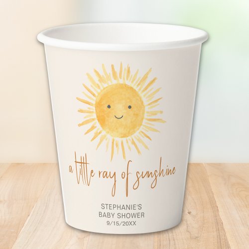 A Little Ray Of Sunshine Boho Baby Shower Paper Cups