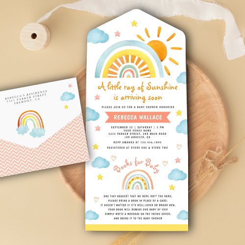 A Little Ray of Sunshine Boho Rainbow Baby Shower All In One Invitation