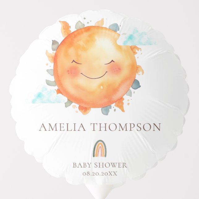 A Little Ray Of Sunshine Boho Rainbow Baby Shower Balloon (Front)