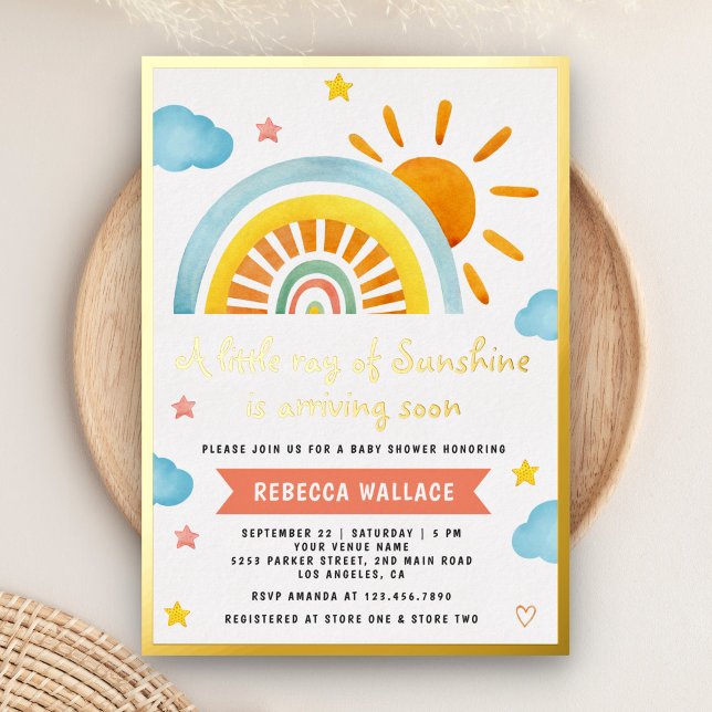 A Little Ray of Sunshine Boho Rainbow Baby Shower Foil Invitation (Creator Uploaded)