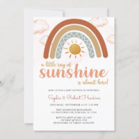 A Little Ray of Sunshine Boho Rainbow Baby Shower Invitation