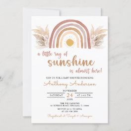 A Little Ray of Sunshine Boho Rainbow Baby Shower Invitation