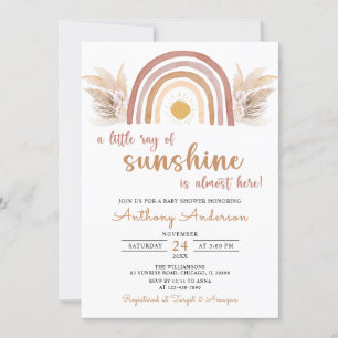 A Little Ray of Sunshine Boho Rainbow Baby Shower Invitation