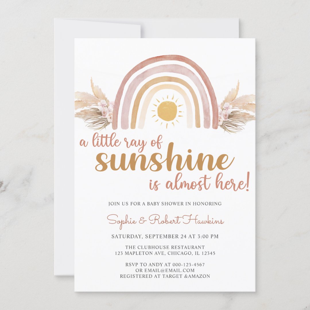 A Little Ray of Sunshine Boho Rainbow Baby Shower Invitation Zazzle