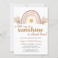 A Little Ray of Sunshine Boho Rainbow Baby Shower  Invitation