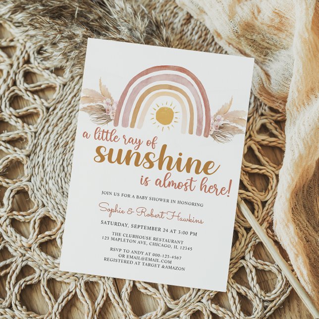 A Little Ray of Sunshine Boho Rainbow Baby Shower  Invitation (Creator Uploaded)