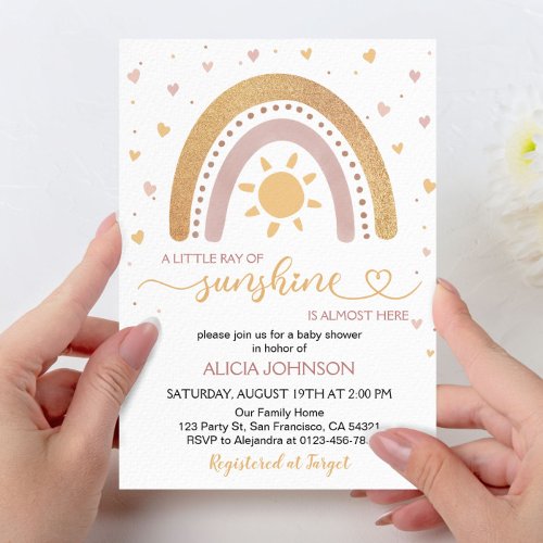 A Little Ray of Sunshine Boho Rainbow Baby Shower Invitation