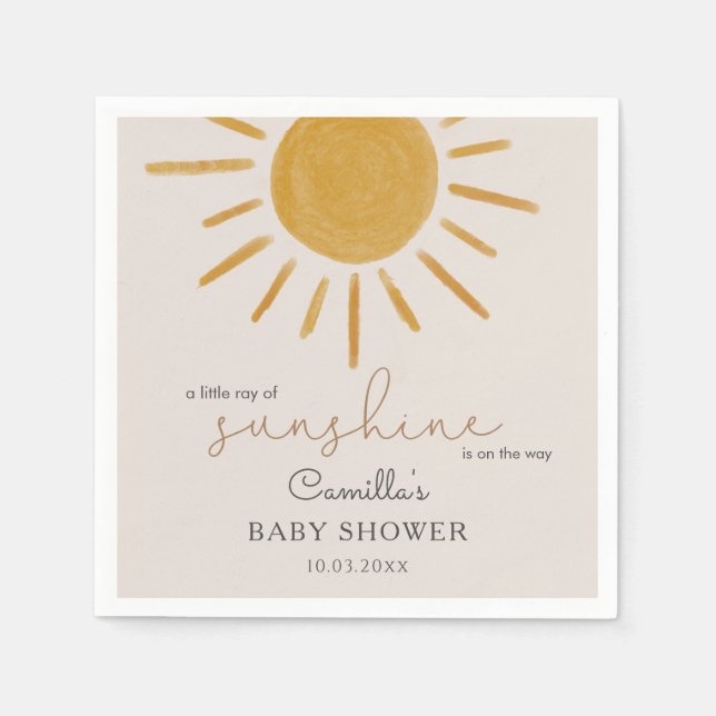 A Little Ray Of Sunshine Boho Sun Baby Shower Napkins (Front)