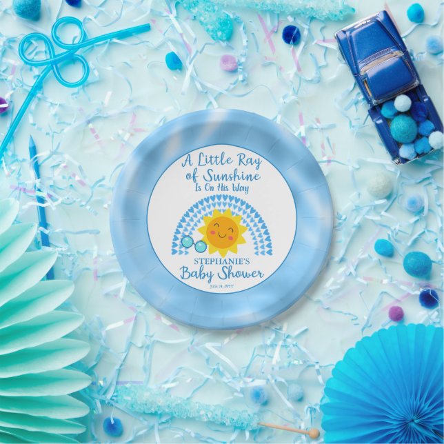 A Little Ray of Sunshine Boy Baby Shower Paper Plates (Party)