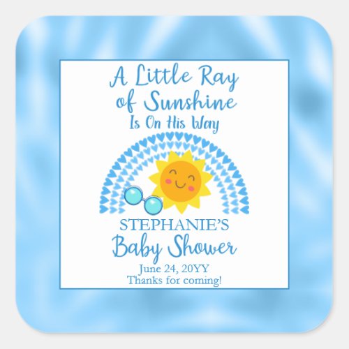 A Little Ray of Sunshine Boy Baby Shower Square Sticker