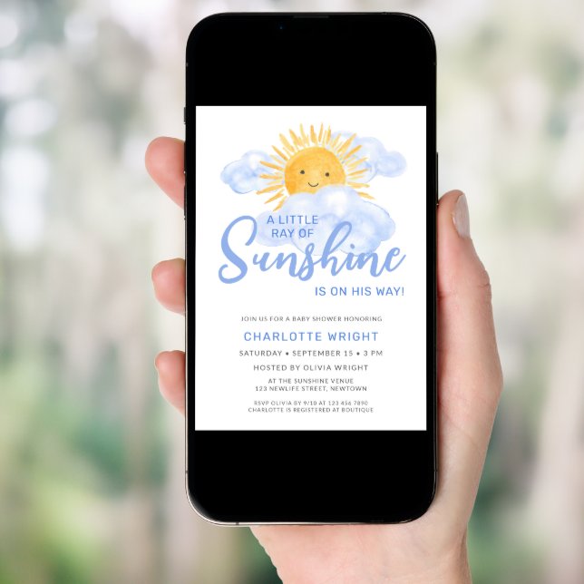 A Little Ray Of Sunshine Boy's Baby Shower Invitation (Front Digital)