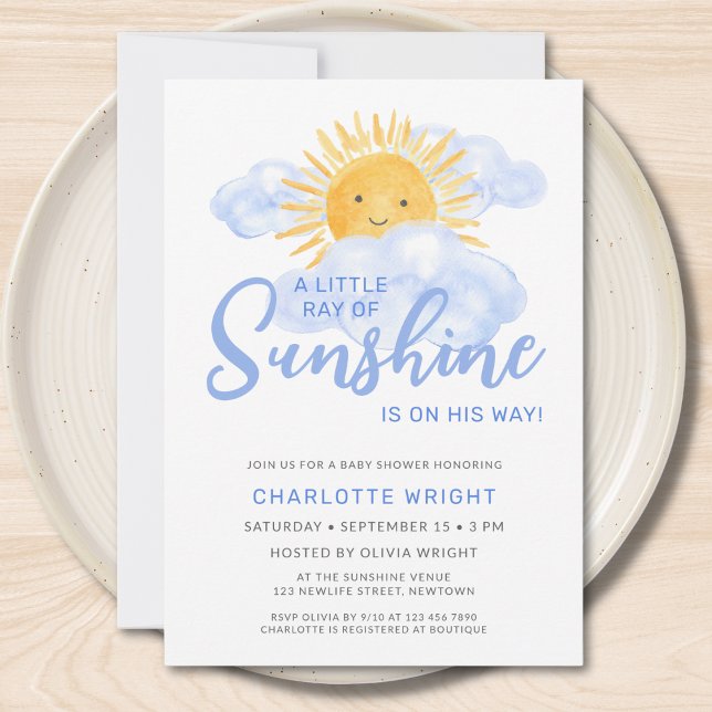 A Little Ray Of Sunshine Boy's Baby Shower Invitation (Creator Uploaded)