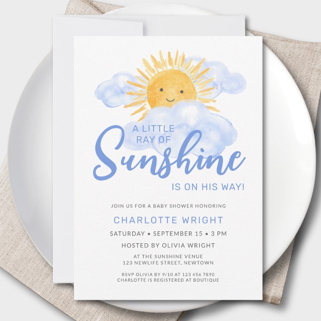 A Little Ray Of Sunshine Boy's Baby Shower Invitation (Creator Uploaded)