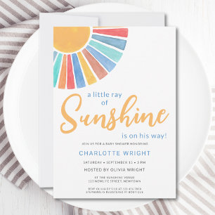 A Little Ray Of Sunshine Boy's Baby Shower Invitation