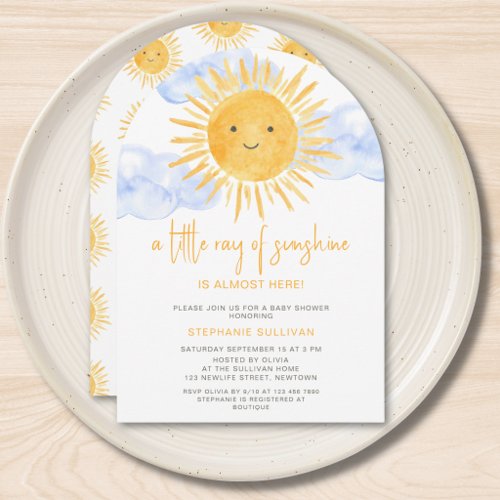 A Little Ray of Sunshine Clouds Baby Shower Invitation