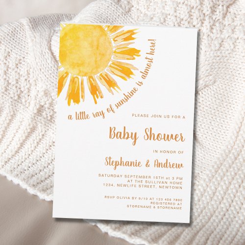 A Little Ray of Sunshine Couples Baby Shower  Invitation