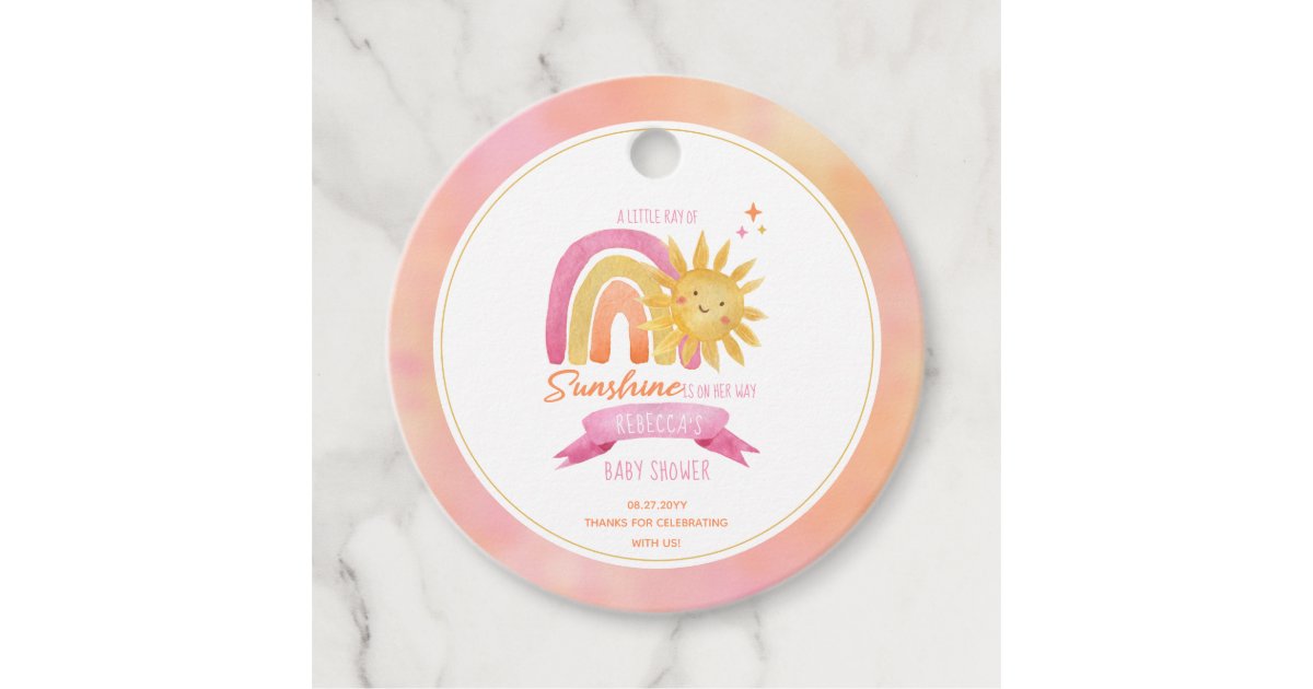 A Little Ray of Sunshine Girl Baby Shower Favor Tags | Zazzle