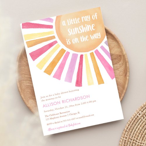A Little ray of sunshine girl baby shower Invitation