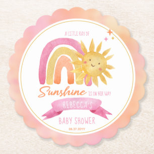 A Little Ray of Sunshine Girl Baby Shower Paper Coaster