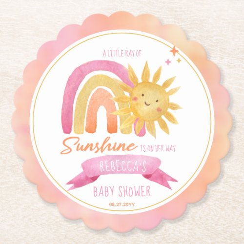 A Little Ray of Sunshine Girl Baby Shower Paper Coaster
