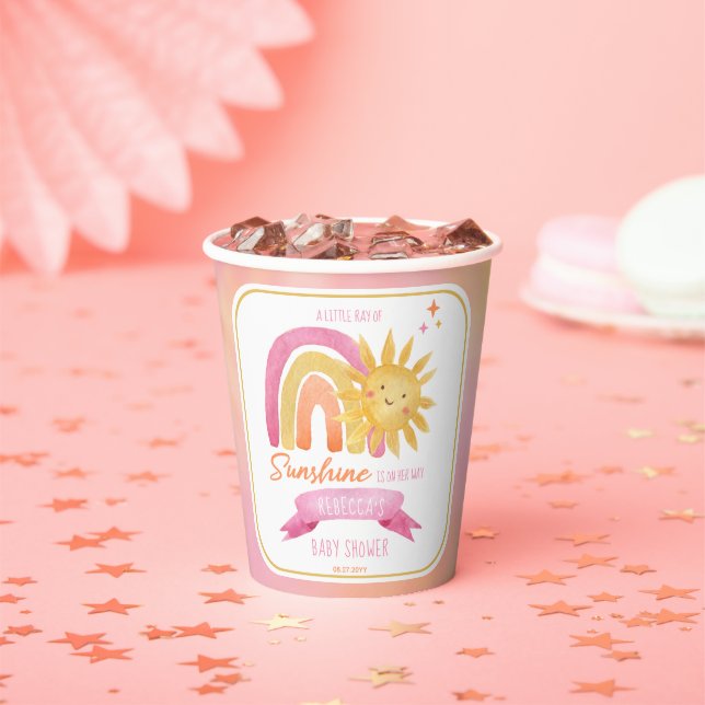 A Little Ray of Sunshine Girl Baby Shower Paper Cups (Insitu)