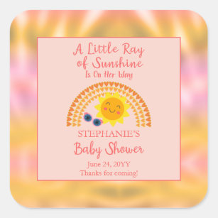 A Little Ray of Sunshine Girl Baby Shower  Square Sticker