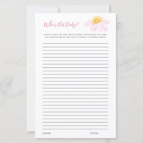A Little Ray Of Sunshine Girl's Baby Shower Game