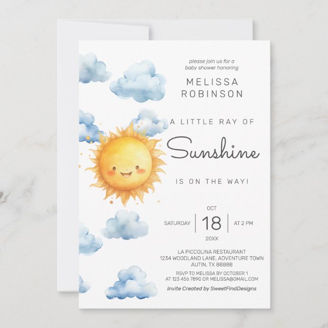 A Little Ray of Sunshine is on the way Baby Shower Invitation (Front)