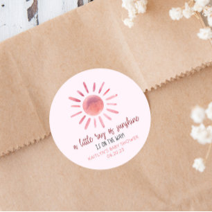 A Little Ray Of Sunshine Pink Sun Baby Shower Classic Round Sticker