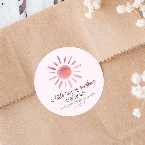 A Little Ray Of Sunshine Pink Sun Baby Shower Classic Round Sticker