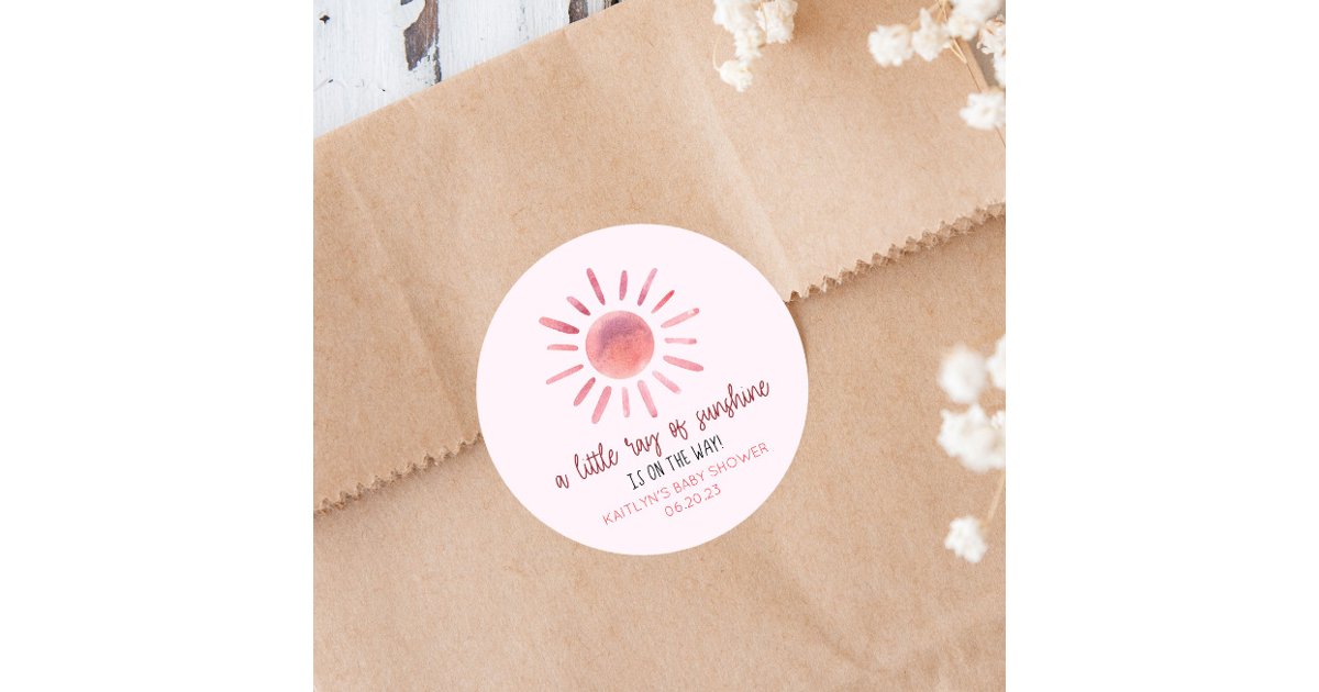 A Little Ray Of Sunshine Pink Sun Baby Shower Classic Round Sticker ...