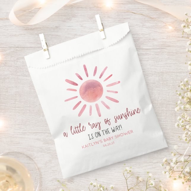 A Little Ray Of Sunshine Pink Sun Baby Shower Favor Bag (Clipped)