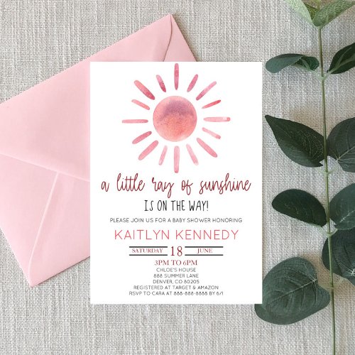 A Little Ray Of Sunshine Pink Sun Baby Shower Invitation
