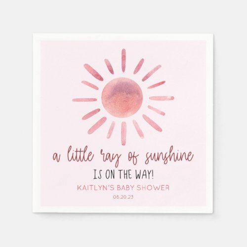A Little Ray Of Sunshine Pink Sun Baby Shower Napkins