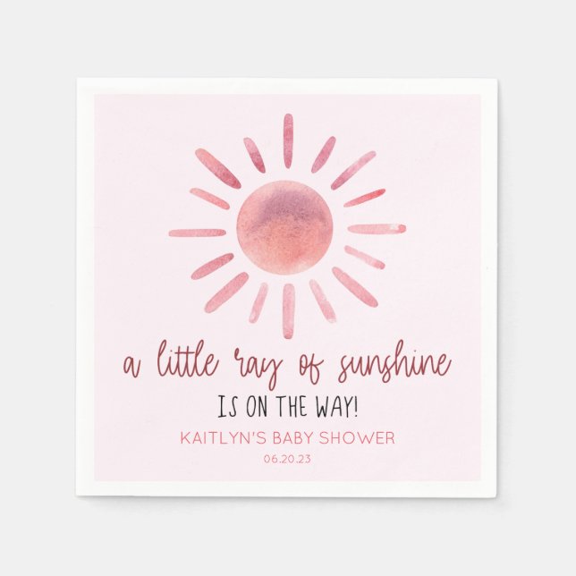 A Little Ray Of Sunshine Pink Sun Baby Shower Napkins (Front)